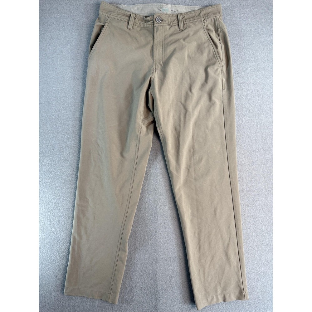 Free Fly Pants Mens 32x30 Beige Regular Fit Stretch Microfiber Chino Casual